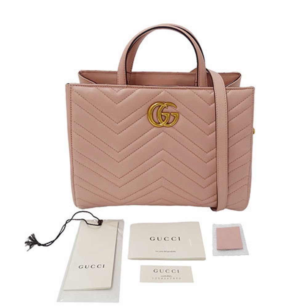 GUCCI Bag Women's Handbag Shoulder 2way Leather GG Marmont Pink 448054 Quilted - Picture 7 of 16